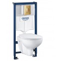 Инсталляция Grohe 38721GL1 в комплекте с унитазом безободковым Bau Ceramic 39351000 (золотая кнопка)