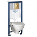 Инсталляция Grohe 38721GL1 в комплекте с унитазом безободковым Villeroy&Boch O.novo 5660HR01 (золотая кнопка)
