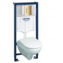 Инсталляция Grohe 38772GL1 в комплекте с унитазом безободковым Geberit Renova Nr. 1 500.801.00.1 (золотая кнопка)