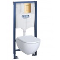 Инсталляция Grohe 38772GL1 в комплекте с унитазом безободковым Geberit Acanto 500.600.01.2 (золотая кнопка)