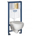 Инсталляция Grohe 38772GL1 в комплекте с унитазом безободковым Villeroy&Boch O.novo 5660HR01 (золотая кнопка)