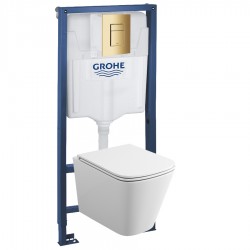 39302GL1 Инсталляция Grohe 38772GL1 в комплекте с унитазом безободковым (золотая кнопка)