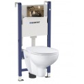 Инсталляция Geberit Delta 458.124.GL.1 в комплекте с унитазом безободковым Bau Ceramic 39351000 (золотая кнопка)