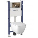 Инсталляция Geberit Delta 458.124.GL.1 в комплекте с унитазом безободковым Geberit Smyle Square 500.683.01.1 (золотая кнопка)