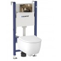 Инсталляция Geberit Delta 458.124.GL.1 в комплекте с унитазом безободковым Geberit iCon 501.664.00.1 (золотая кнопка)
