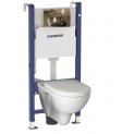 Инсталляция Geberit Delta 458.124.GL.1 в комплекте с унитазом безободковым Villeroy&Boch O.novo 5660HR01 (золотая кнопка)