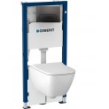 Инсталляция Geberit Delta 458.128.16.1 в комплекте с унитазом безободковым Geberit Smyle Square 500.683.01.1 черная кнопка (не оставляет отпечатков пальцев)