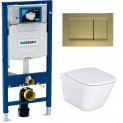 500.300.GN30.G Инсталляция Geberit Duofix Sigma 12 UP320 111.300.00.5 с кнопкой Sigma 30 в комплекте с унитазом безободковым Roca The Gap 34647L000 (золотая матовая кнопка)